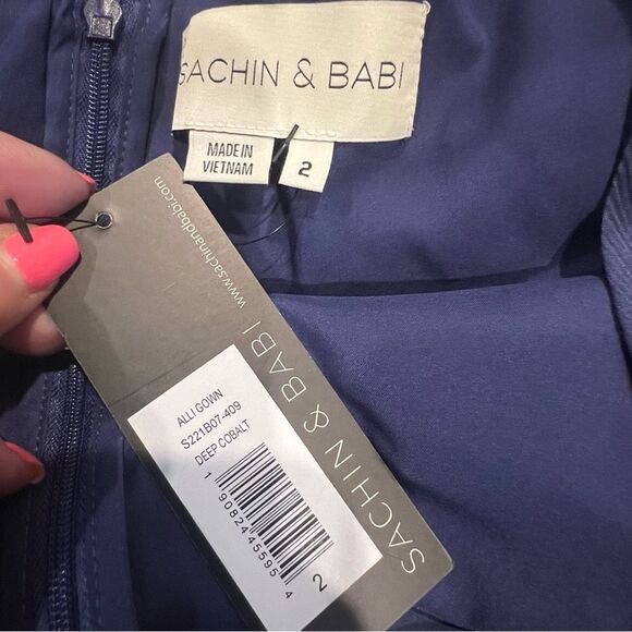 NWT Sachin + Babi Alli gown with puff sleeves in Cobalt blue women's size 2 - Picture 6 of 13